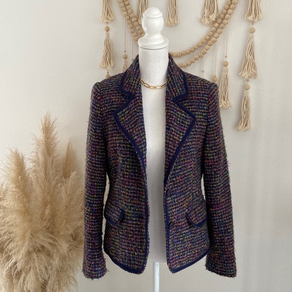 Tribal Jackets & Blazers - Tribal boucle tweed jacket wool woven blazer navy blue pink Chanel vibes 10